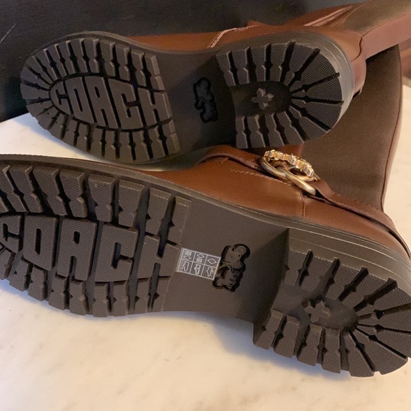 Coach Farrah Logo Buckle Tall Riding Boots in Brown - Picture 11 of 15
